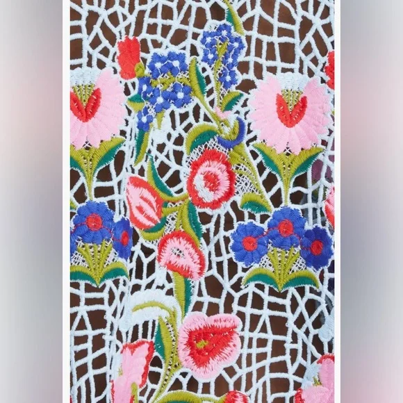 NWT $850 La Vie Style House Floral Open Stitch Long Sleeve Cover-Up Dress! - Picture 5 of 7